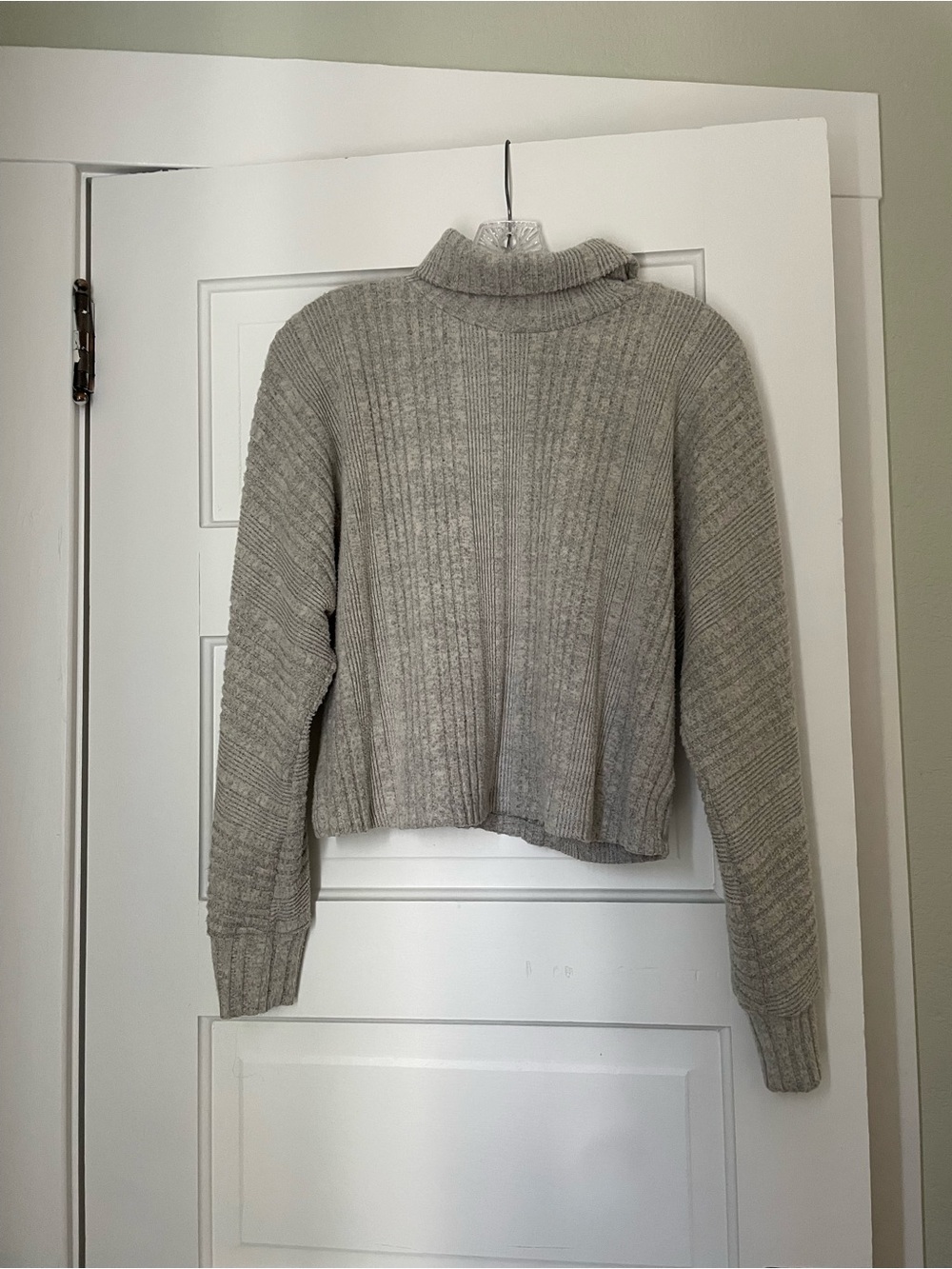 Inspired Hearts Ribbed Turtleneck Sweater - Light Gray